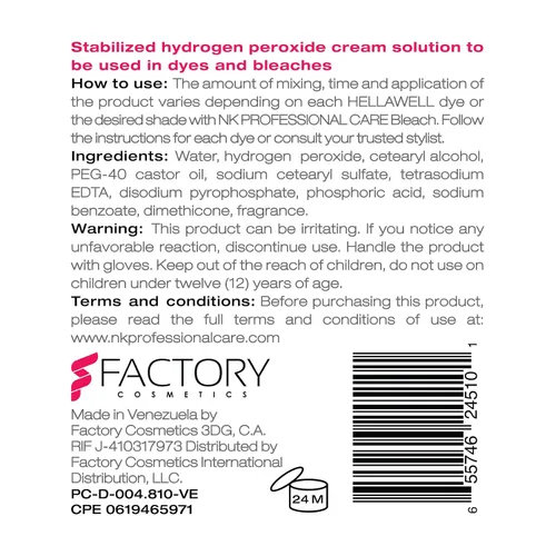 Vista 2 de NK Professional Care OXY ACTIVE Crema Oxigenada Activadora. Desarrollador de peróxido en crema. Complemento ideal para tintes y blanqueadores. Vol