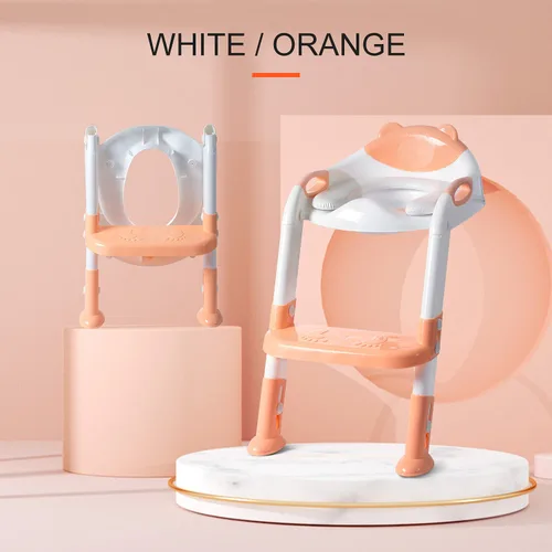 Vista 7 de Fedicelly Asiento de entrenamiento para niños pequeños, asiento de inodoro para niños con escalera, escalera, para niños y niñas (naranja claro)