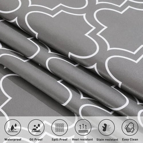 Vista 3 de Vonabem Mantel Rectangular de PVC 100% Impermeable, Cubierta de Mantel de Vinilo con Respaldo de Franela a Prueba de Derrames de Aceite Manteles Gris