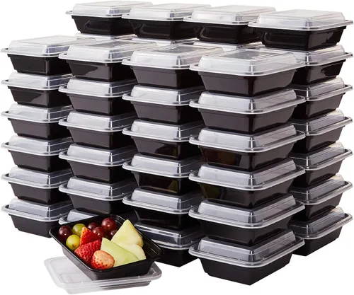 Vista 9 de Contenedor duradero de almacenamiento de alimentos, grado comercial, recipientes de plástico sin BPA con tapas, 25 unidades, reciclable, a prueba