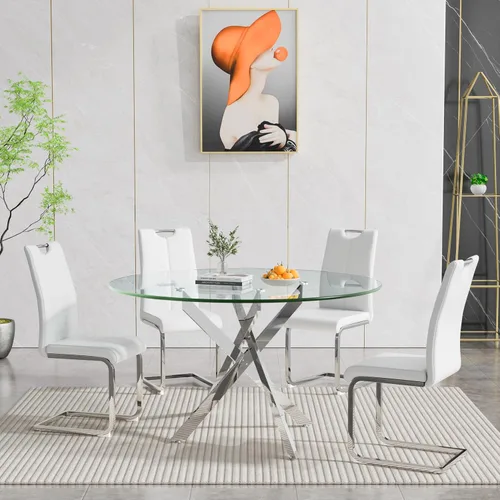 Vista 68 de HomVent Juego de mesa de comedor redonda de vidrio de 3 piezas, juego de mesa de cocina de vidrio redondo para 2 personas con 2 sillas de comedor