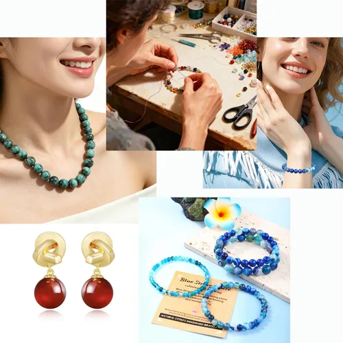 Vista 6 de AD Beads 200 cuentas redondas naturales de 7 chakras de 0.157 pulgadas (0.157 in), piedras preciosas de energía curativa, kit de joyería