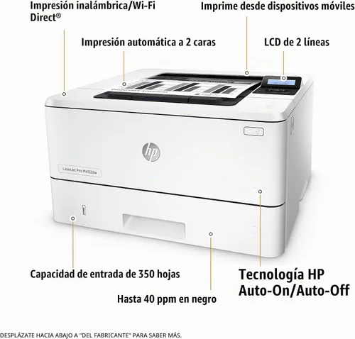Vista 3 de [Usado] HP LaserJet Pro M402dw Impresora láser inalámbrica con impresión de doble cara, lista para reabastecimiento de Amazon Dash (C5F95A)