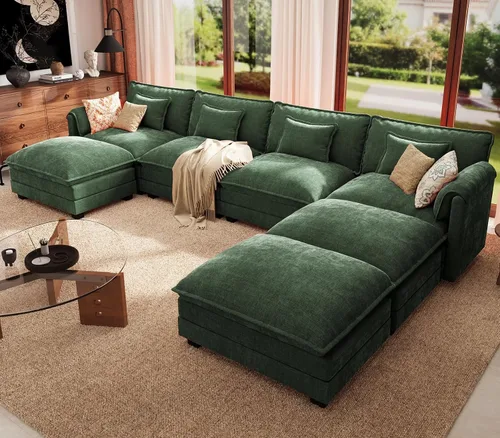 Vista 44 de ELUCHANG Sofá Seccional Modular en Forma de L de 113 pulgadas, cómodo sofá nube de 4 asientos con otomana móvil, sofá de asiento profundo para sala