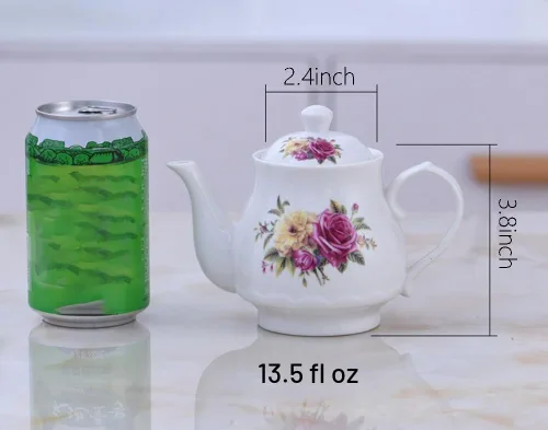 Vista 2 de Pequeña tetera de flores, tetera de cerámica, tetera para uso de 1 persona, 13 oz A-13.5 fl oz