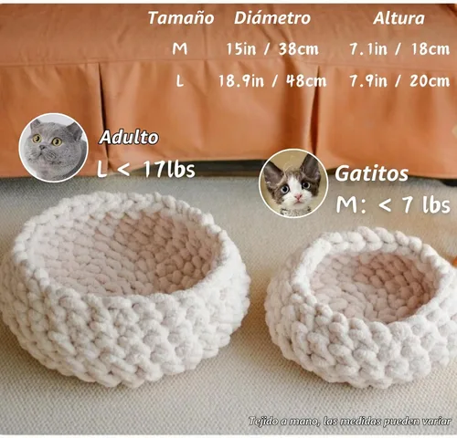 Vista 6 de Cama nido para gatos, tejida a mano, lavable, redonda, gatito cueva (blanco nube, L)