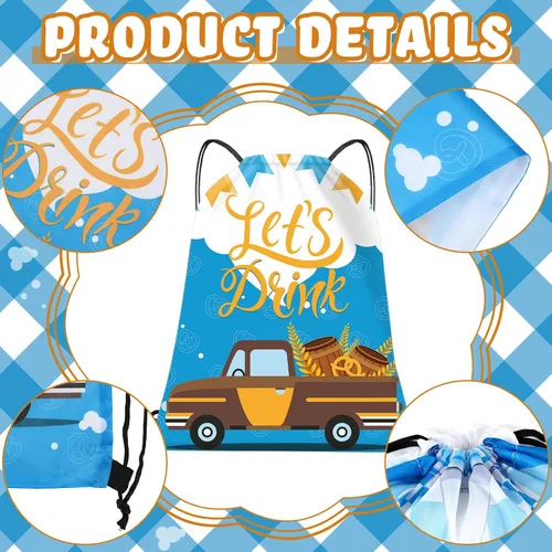 Vista 3 de Abbylike Oktoberfest - Bolsa con cordón para fiestas bávaras, bolsa de regalo para decoraciones de festivales de cerveza, 6 estilos, Como se muestra