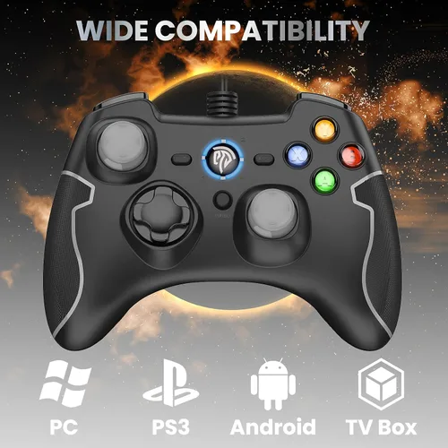 Vista 3 de EasySMX Controlador de juegos con cable, mando de juegos de PC con doble vibración Turbo y botones de disparo para WindowsSteamAndroidPS3TV Box