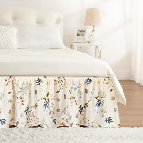 Vista 76 de Falda de cama RIMELA tamaño Queen color verde bebé con caída de 15 pulgadas, falda elástica envolvente, volante que protege contra el polvo