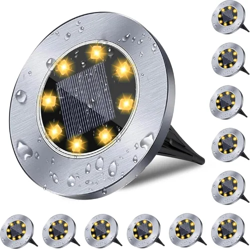Vista 11 de Rayolon Luces Solares para Suelo, Paquete de 4, 8 LED Luces Solares Blancas para Sendero, Impermeables, Modernas, Exteriores, Empotradas en Suelo