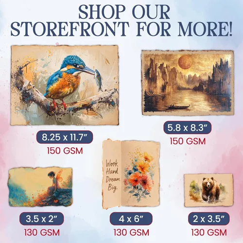 Vista 6 de Wanderings Papel Vintage Hecho a Mano con Borde Engarzado - 25,4x30,5 cm - Grueso 300 g/m² - Paquete de 25 - Acuarela, Media Mixta para Artistas