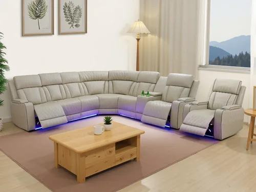 Vista 17 de Juego de sofá modular reclinable eléctrico con luz LED, sofás seccionales de cuero, juegos de muebles de sala de estar, modernos juegos de sofá