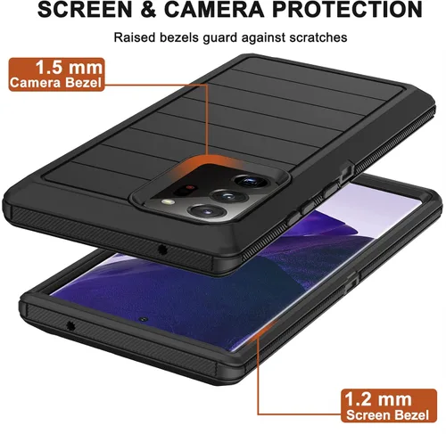Vista 5 de Funda para Galaxy Note 20 Ultra con funda de clip para cinturón, 2 protectores de pantalla, grado militar, cuerpo completo, resistente, a prueba
