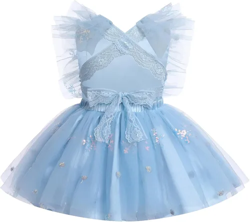 Vista 3 de Vestido para sesión de fotos de fiesta de cumpleaños con espalda descubierta para bebé, niña, mariposa, fresa, volantes, princesa, pastel, fiesta