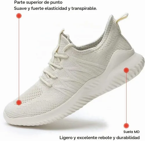 Vista 5 de KEEZMZ Womens Ladies Walking Running Shoes Slip On Lightweight Casual Tennis Sneakers Clothes Shoes Beige
