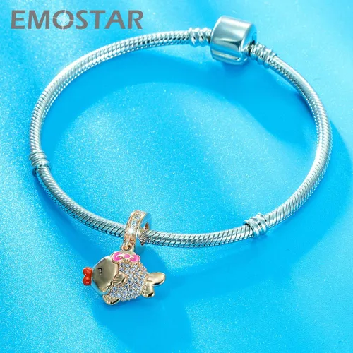 Vista 3 de Los dijes del océano marino se adaptan a la pulsera europea de animales de verano delfines madresniños tortuga sobre cuentas de vidrio azul pez