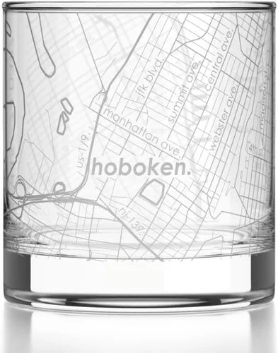 Vista 43 de Well Told Vaso de rocas grabado con mapa de Akron, Ohio, cristalería estilo antiguo (325ml, transparente) Vaso de bourbon grabado, regalos