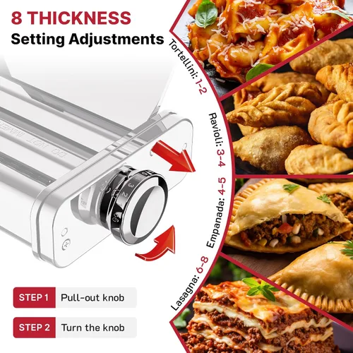 Vista 5 de Accesorio para hacer pasta de acero inoxidable para batidora de pie, 3 en 1 con placa de rodillo de transporte automático, incluye rodillo de pasta