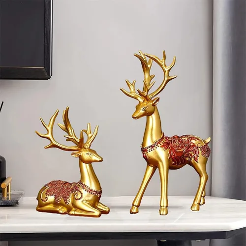 Vista 5 de Taotenish Paquete de 2 estatuas de reno de resina para amantes del alce, escultura de reno para decoración de Navidad en el hogar y la oficina