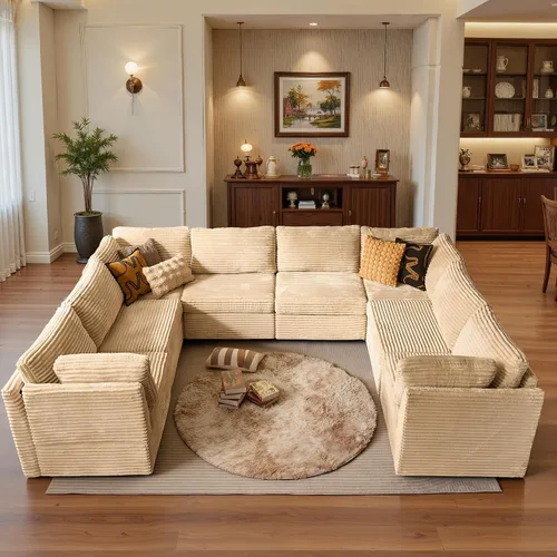 Vista 45 de Ovios - Sofá modular con diván en forma de U y otomanas, cómodo y mullido, tapizado en pana estilo nube, moderno, asiento profundo, juego de sofás
