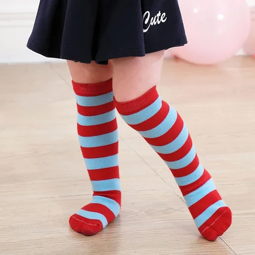 Vista 3 de Zando Calcetines deportivos de algodón con tres rayas para niños y niñas, uniforme de tubo, lindo tubo hasta la rodilla