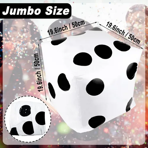 Vista 2 de CCINEE Dados inflables gigantes de 20 pulgadas, dados inflables gigantes blancos y negros para juego de mesa al aire libre y decoración de fiesta