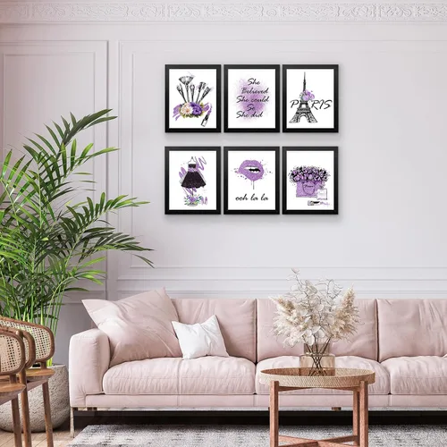 Vista 2 de HoozGee Juego de 6 pósteres enmarcados de maquillaje de moda, decoración de pared con marco de París, impresiones artísticas de pared