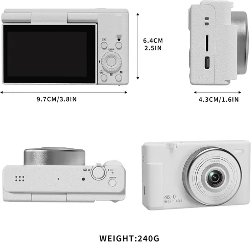 Vista 8 de Cámara digital 2K con filtro múltiple de 48 MP con zoom 16X antivibración, pantalla LCD de 3 pulgadas, cámara compacta para vlogging con tarjeta SD