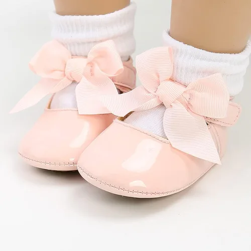 Vista 4 de QWZban Zapatos planos Mary Jane con Bownot antideslizante suela suave de piel sintética para recién nacidos, bebés, primeros caminantes