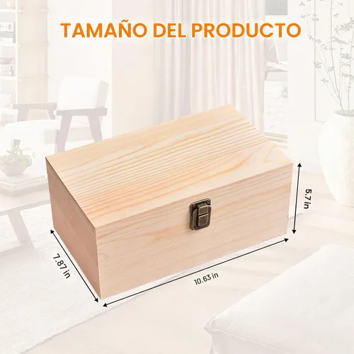 Vista 2 de Caja de madera grande con tapa con bisagras Caja de recuerdo