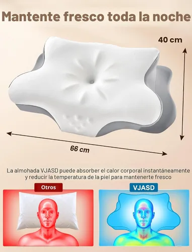 Vista 6 de Almohada cervical para el cuello para aliviar el dolor, almohada ergonómica de espuma viscoelástica para dormir de lado con contorno, almohada