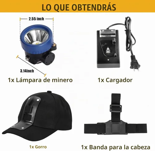 Vista 4 de Lokilo Linterna frontal de minería superbrillante de 1+6 LED, recargable, impermeable, con tapa minera, larga duración, ligera, perfecta