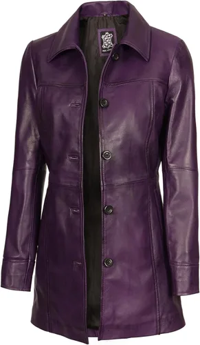Vista 6 de Decrum Real Lambskin 3/4 Length Leather Jacket Car Coat Style for Women Beige