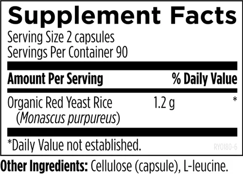Vista 3 de Designs for Health Cápsulas de arroz de levadura roja, 1200 mg (0.04 oz) Suplemento de arroz de levadura roja para apoyar la salud cardiovascular