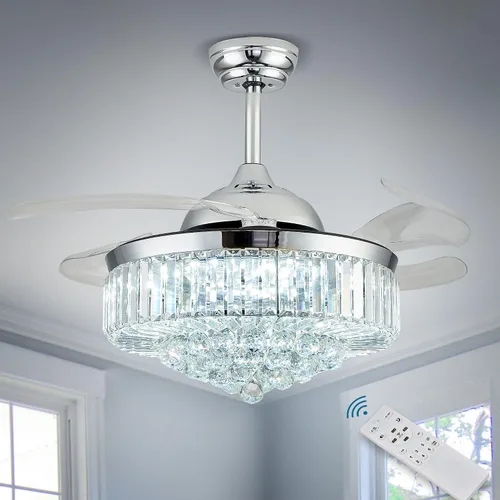 Vista 9 de Ventilador de techo plateado de 42 pulgadas y luz LED regulable 42" 6009 Níquel