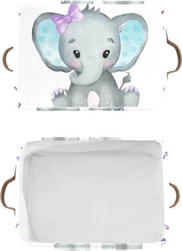 Vista 3 de Canasta de almacenamiento personalizada de elefante verde azulado con nombre, caja de almacenamiento grande con asas para el hogar, oficina