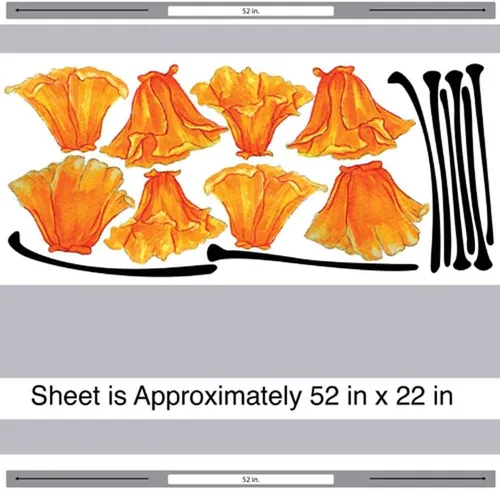 Vista 2 de California Poppies - Juego de calcomanías para pared, diseño de acuarela Chromantics