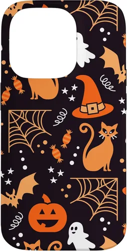 Vista 17 de Carcasa para iPhone 16 Halloween, calabazas, fantasmas, bruja, caramelo, maíz, murciélagos, calaveras
