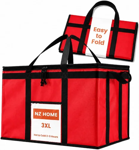 Vista 40 de Bolsa térmica XXL aislada y calentador de alimentos para entrega y compras de comestibles con parte superior con cremallera, color negro