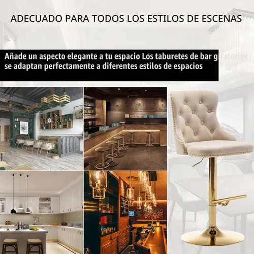 Vista 7 de Riknuxi Juego de 2 taburetes de bar de terciopelo, taburetes de bar de altura de mostrador con borde de botón y cabezas de clavos, taburetes de bar