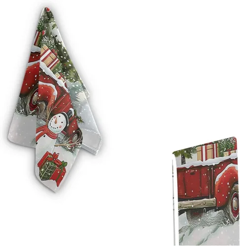Vista 8 de Pfrewn Juego de 2 toallas de mano con diseño de muñeco de nieve de camión rojo de Navidad, 16 x 30 pulgadas, suaves, absorbentes, pequeñas toallas