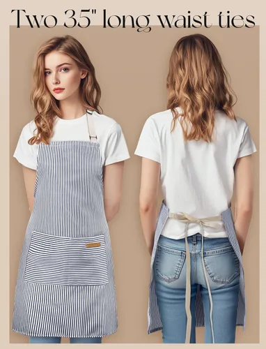 Vista 4 de Cardkiss Paquete de 2 Delantales de Cocina, Delantales Suaves para Mujeres y Hombres con 2 Bolsillos, Delantal de Chef con Correa Ajustable
