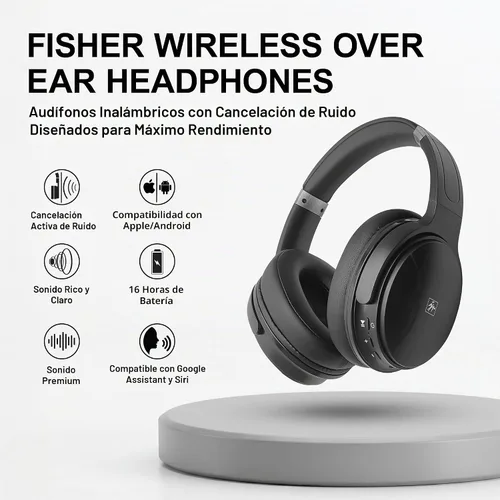Vista 3 de Fisher Pro Auriculares inalámbricos con cancelación activa de ruido, auriculares sobre la oreja