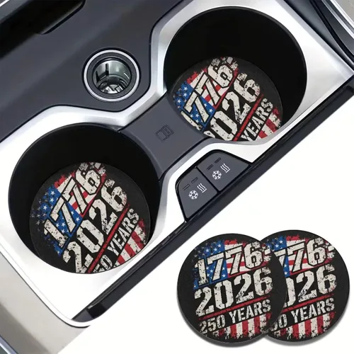 Vista 2 de AFPANQZ 250 Years Print Car Coasters for Cup Holders Absorbent Car Accessories 2.8" Car Cup Holder for Women 2 Pack