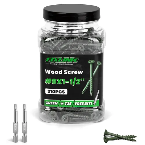 Vista 21 de Tornillos de madera de 1 pulgada, tornillos de cubierta FIXLINK #8 x 1, 150 piezas, con revestimiento epoxi, T25 Star Bit con revestimiento