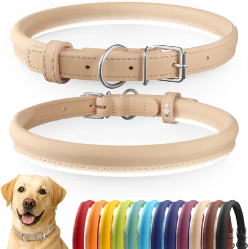 Vista 56 de CollarDirect - Collar de cuero enrollado para perro, collar redondo acolchado suave para cachorro, collar de cuero auténtico hecho a mano