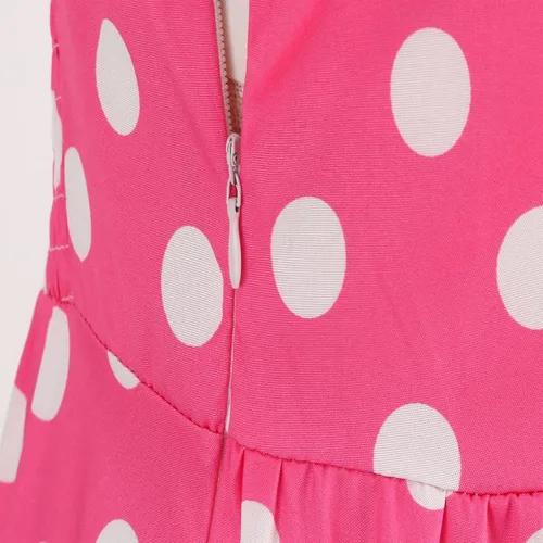 Vista 6 de ODASDO Vestido de cuadros rosa para mujer, estilo vintage, Rockabilly de los años 50, con tirantes delgados, acampanado, vestido midi para cóctel