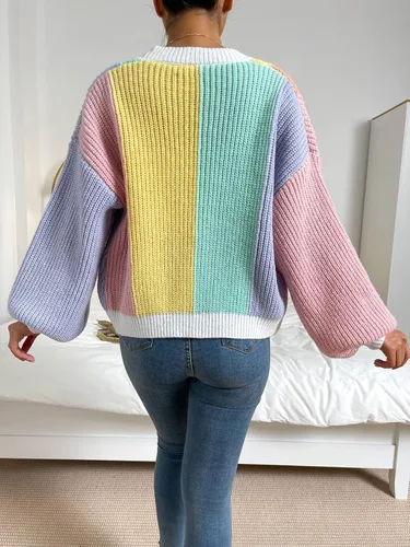 Vista 2 de SHENHE Suéteres de punto acanalado de manga larga con bloque de color para mujer