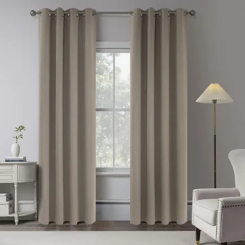 Vista 24 de KEQIAOSUOCAI Cortinas de lino 100% opacas de 100 pulgadas de largo, 2 paneles para dormitorio, estilo casa de campo moderna, completamente negro