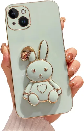 Vista 53 de Funda con soporte de conejo de corazón para Xiaomi Redmi A1, galvanizado suave TPU protector delgado a prueba de golpes con lindo conejito soporte